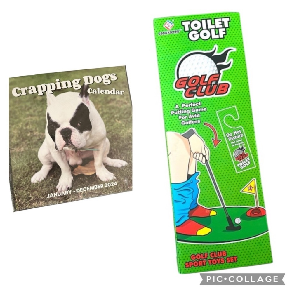 NEW TOILET MINI GOLF GAME * BONUS CRAPPY DOGS CALENDAR GAG FUNNY WHITE ELEPHANT